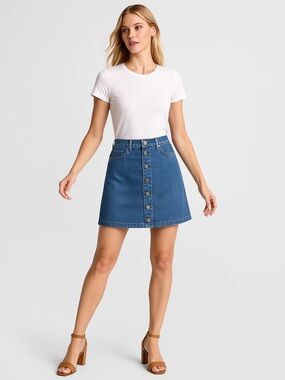 Simons Classic Blue Denim Button-Front A-Line Skirt